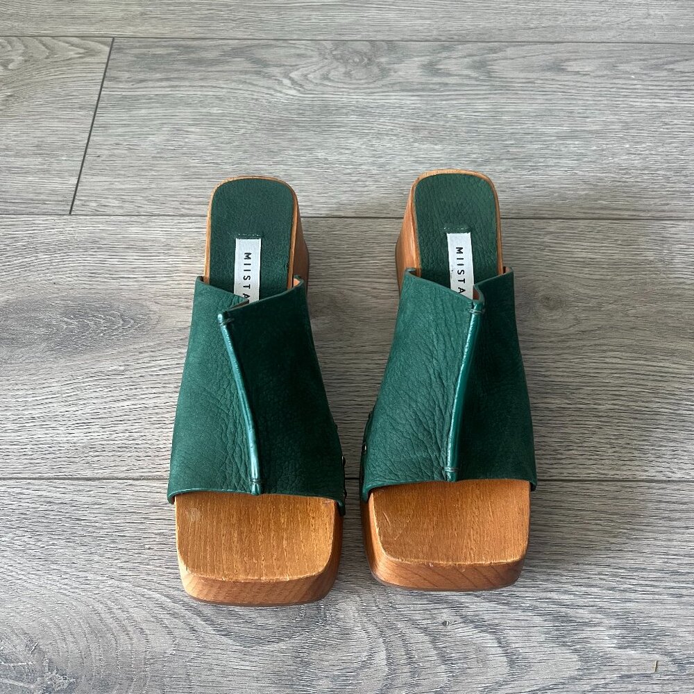 Miista green suede clogs